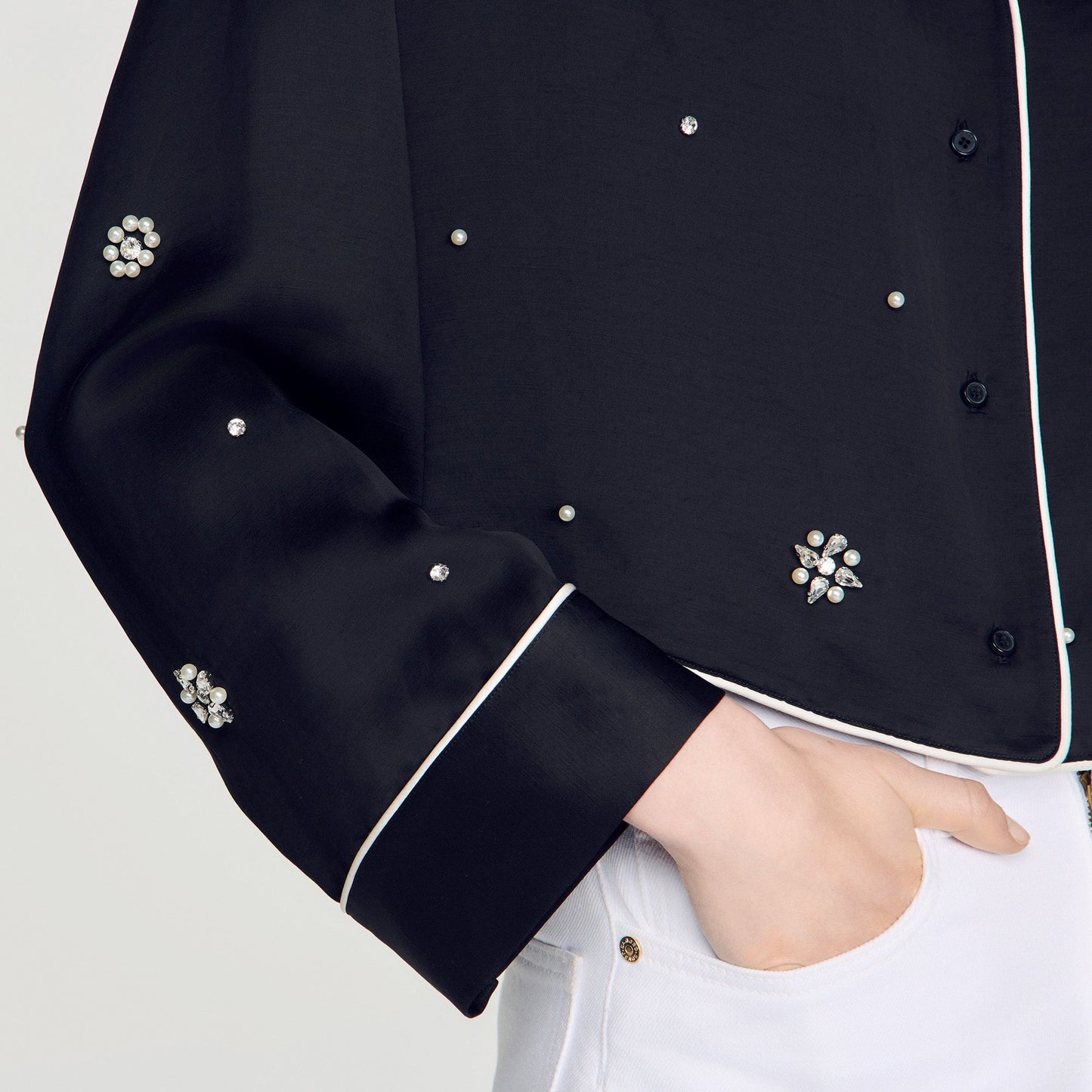 Nerissea  Shirt with beads & rhinestones  Black
