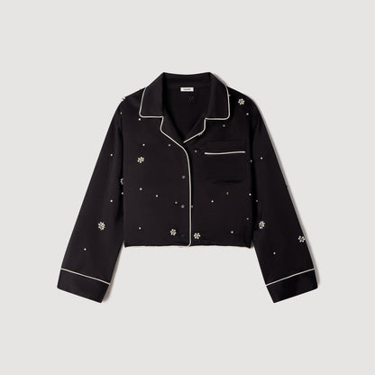 Nerissea  Shirt with beads & rhinestones  Black