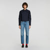 Litchi Gathered rhinestone cotton shirt Navy Blue