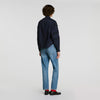 Litchi Gathered rhinestone cotton shirt Navy Blue
