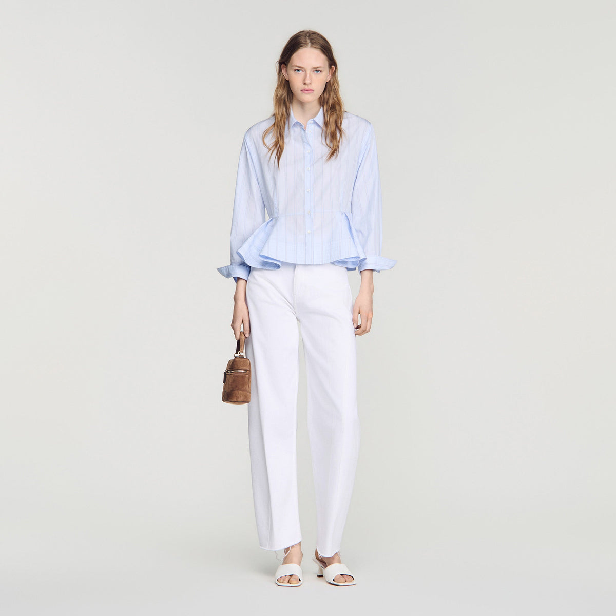 Coralya Striped peplum shirt Sky Blue