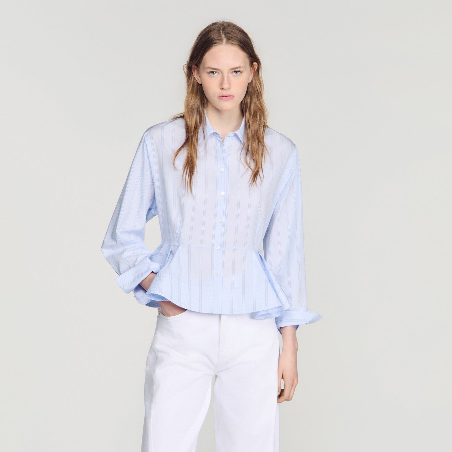 Coralya Striped peplum shirt Sky Blue