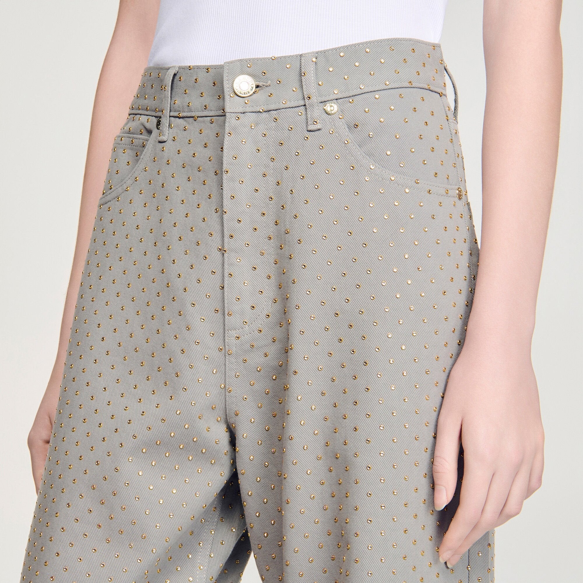 Golden Rhinestone Jeans Grey