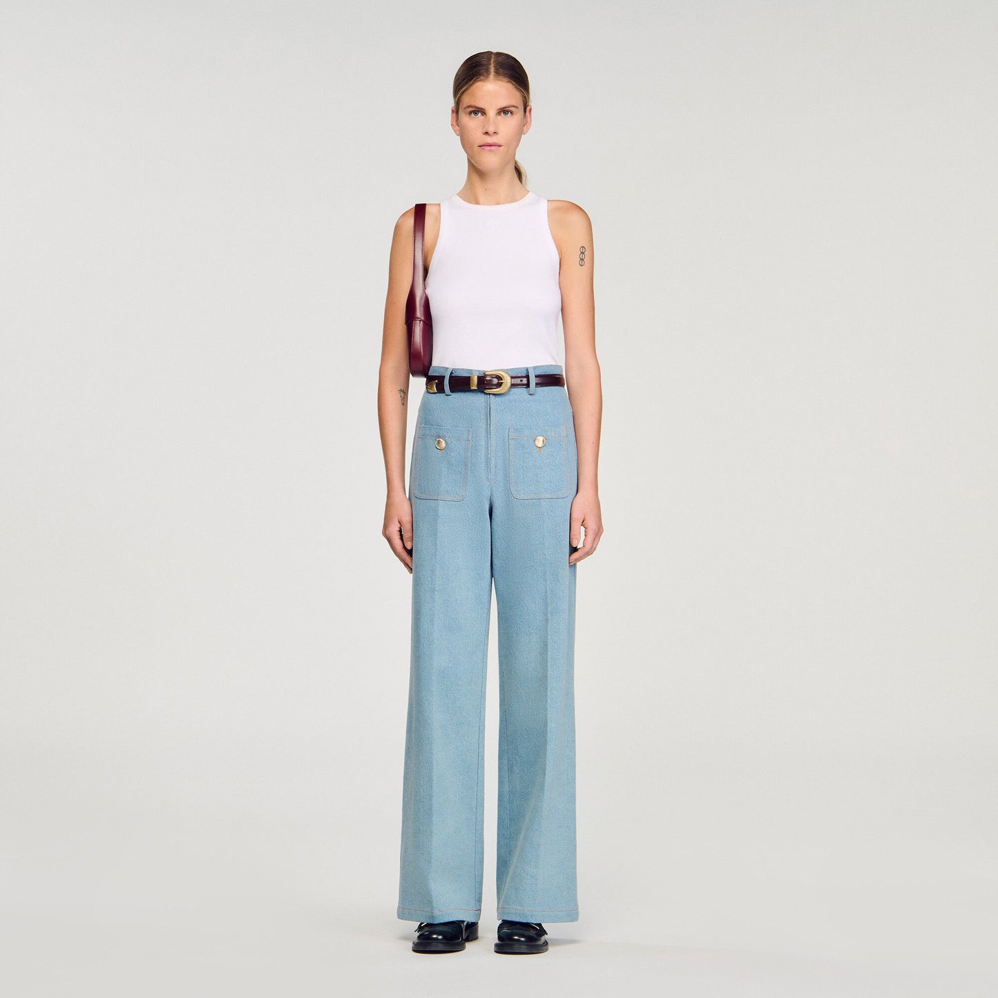 Eliam Faded High-Rise Wide-Leg Jeans Blue Jean