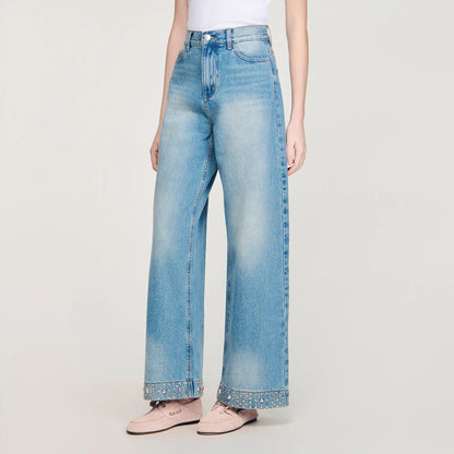 Lio Rhinestone Straight-Leg Jeans Blue Jean
