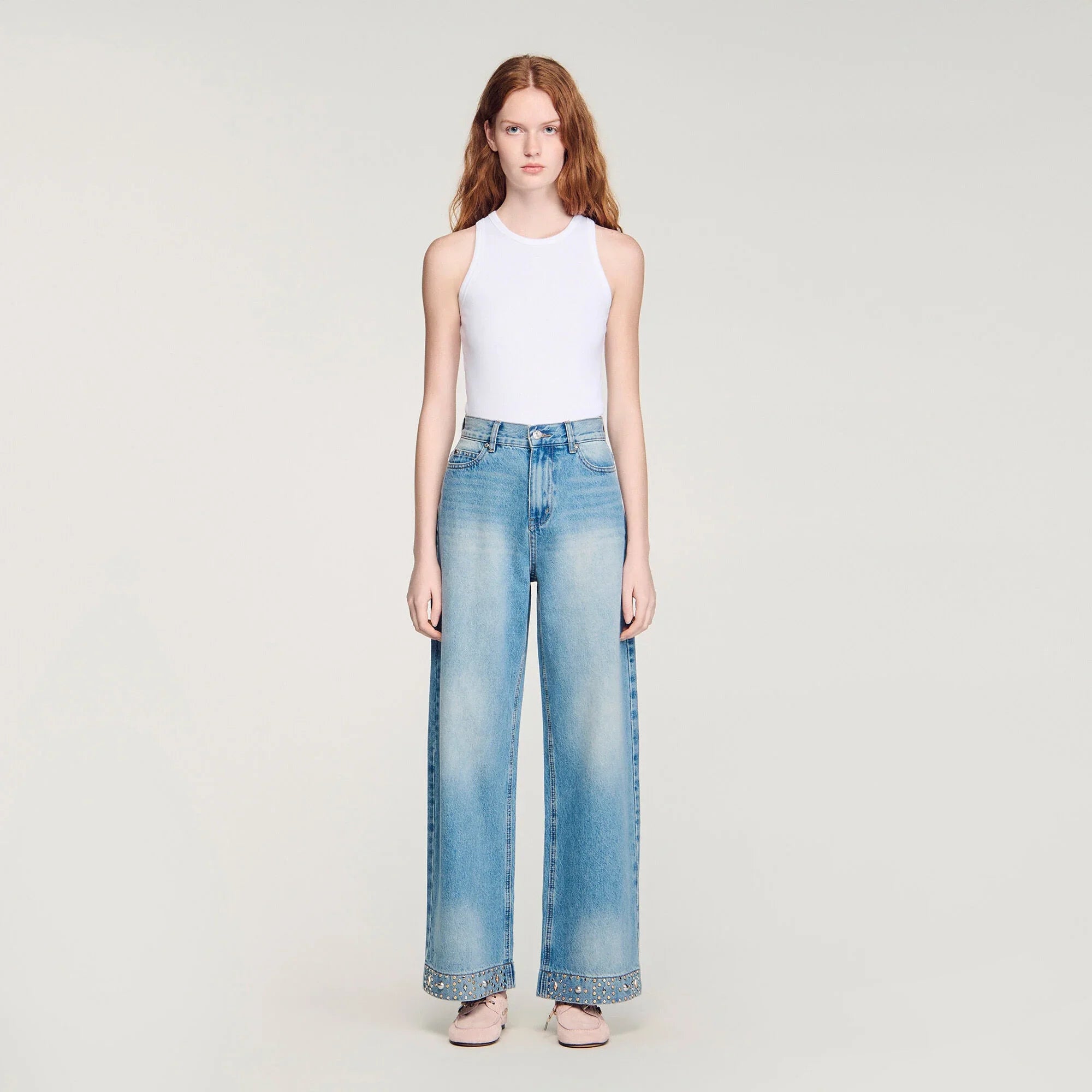 Lio Rhinestone Straight-Leg Jeans Blue Jean
