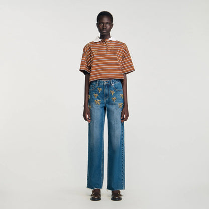 Palmtree Rhinestone Jeans Blue Jean