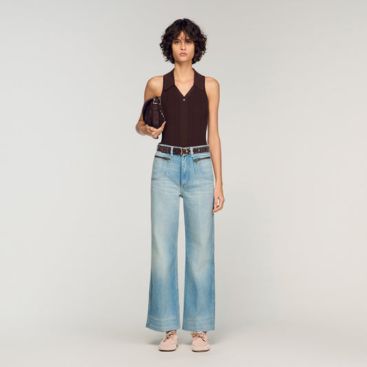 Harper Faded Straight Zipped Cotton Jeans Blue Jean