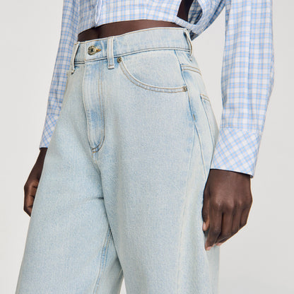 Ethan Faded Barrel Cotton Jeans Sky Blue