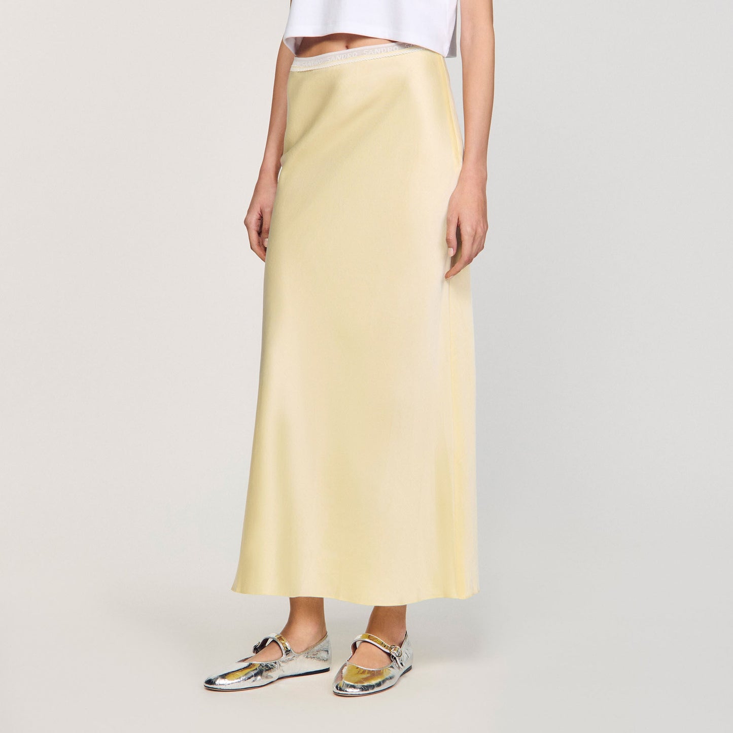 Long Satin-Effect Skirt Yellow