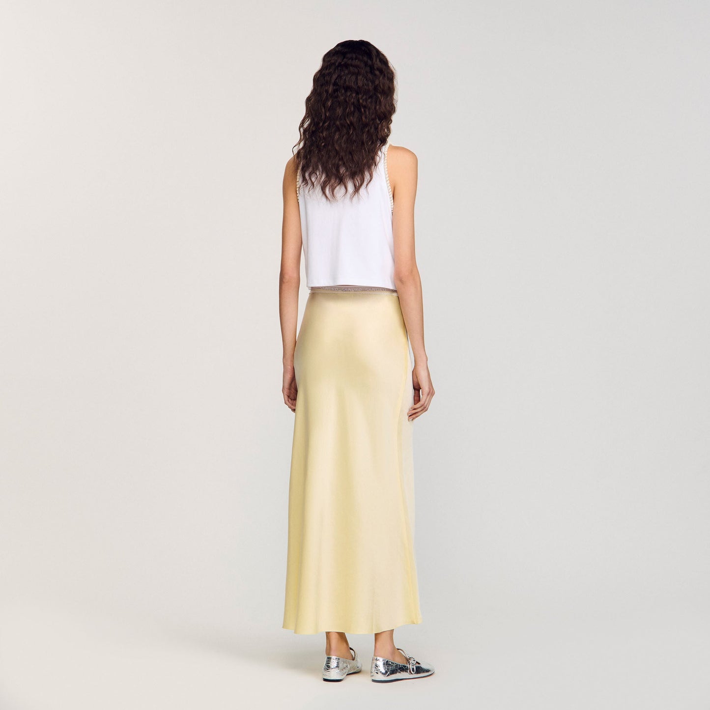 Long Satin-Effect Skirt Yellow