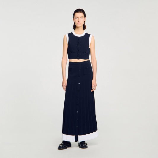 Oceane Long Two-Tone Knit Skirt Navy Blue