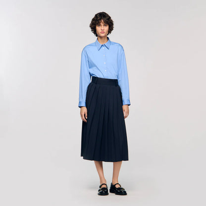 Theana Long Pleated Skirt Navy Blue