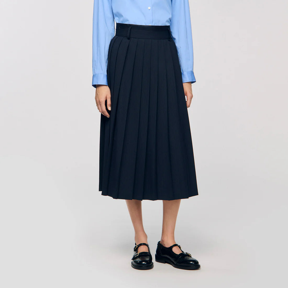 Theana Long Pleated Skirt Navy Blue