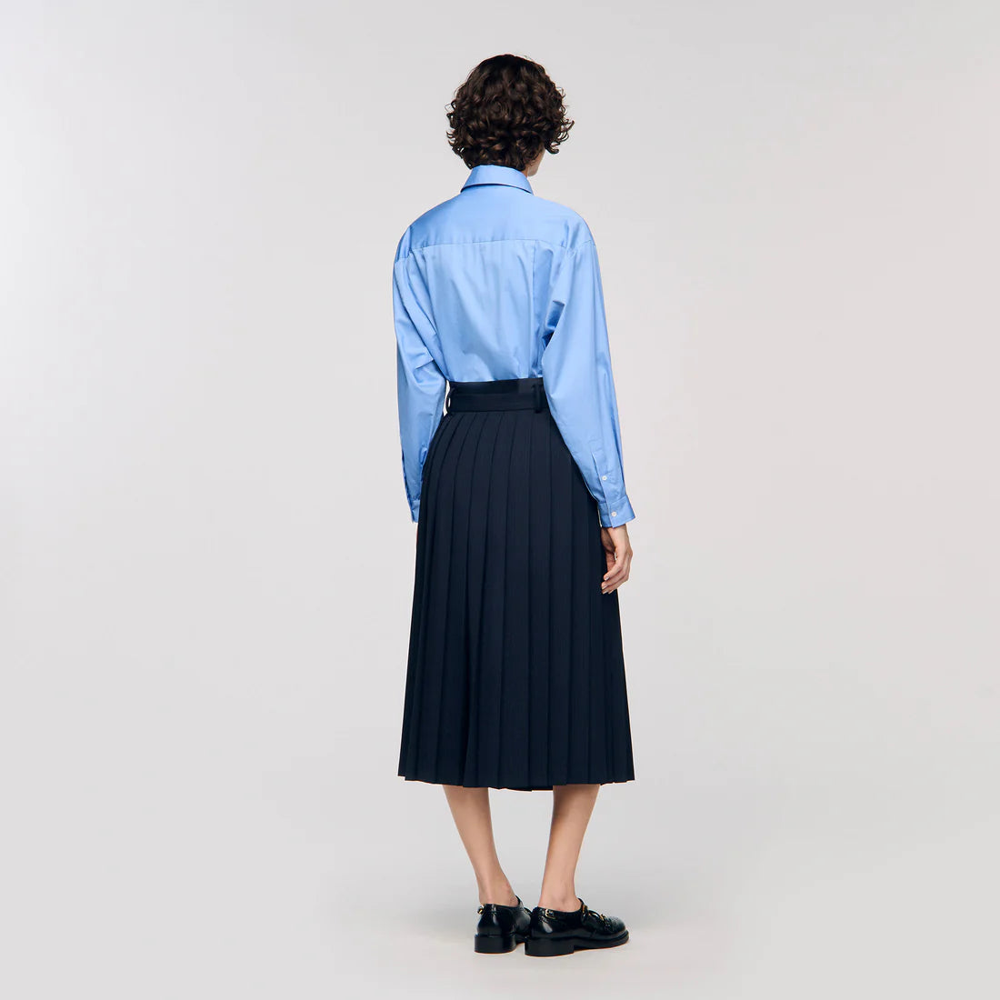 Theana Long Pleated Skirt Navy Blue