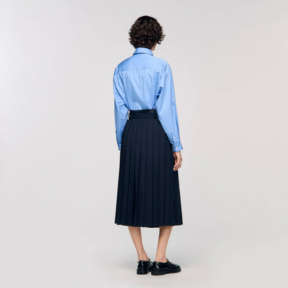 Theana Long Pleated Skirt Navy Blue