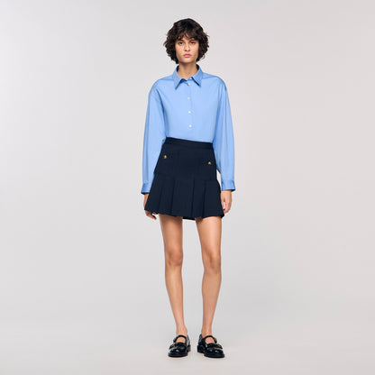 Theanis Short striped pleated skirt Navy Blue