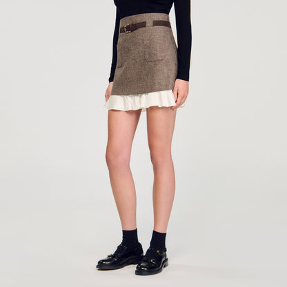 Leiana Short Skirt With Frill And Belt Brown