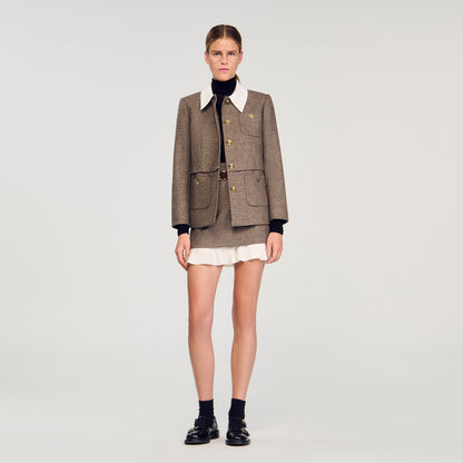 Leiana Short Skirt With Frill And Belt Brown