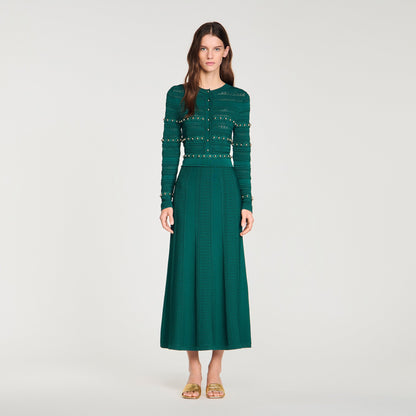 Vanea Beaded Textured Knit Skirt DARK GREEN