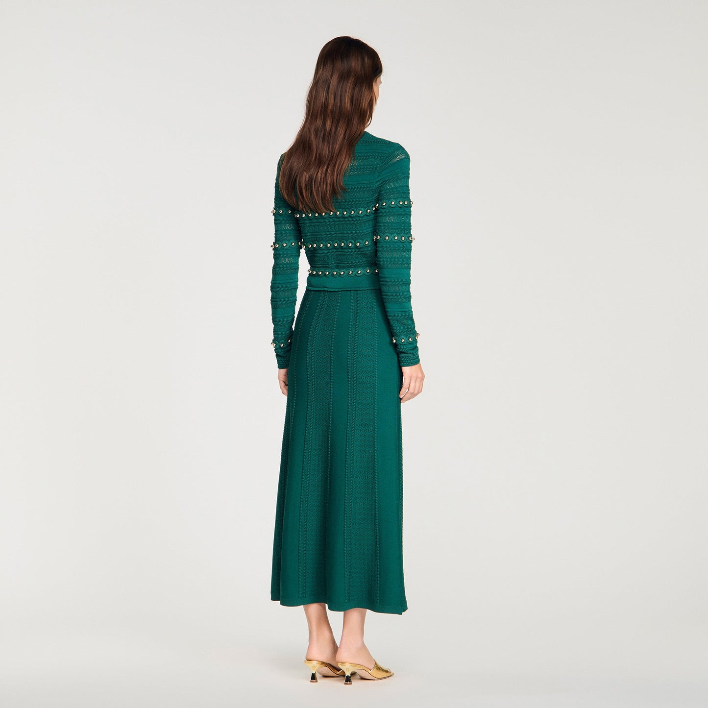 Vanea Beaded Textured Knit Skirt DARK GREEN