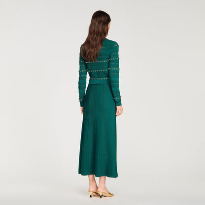 Vanea Beaded Textured Knit Skirt DARK GREEN