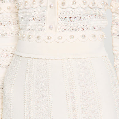 Vanea Beaded Textured Knit Skirt CREAM
