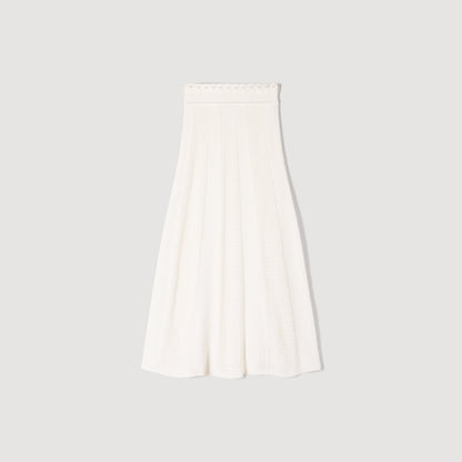 Vanea Beaded Textured Knit Skirt CREAM