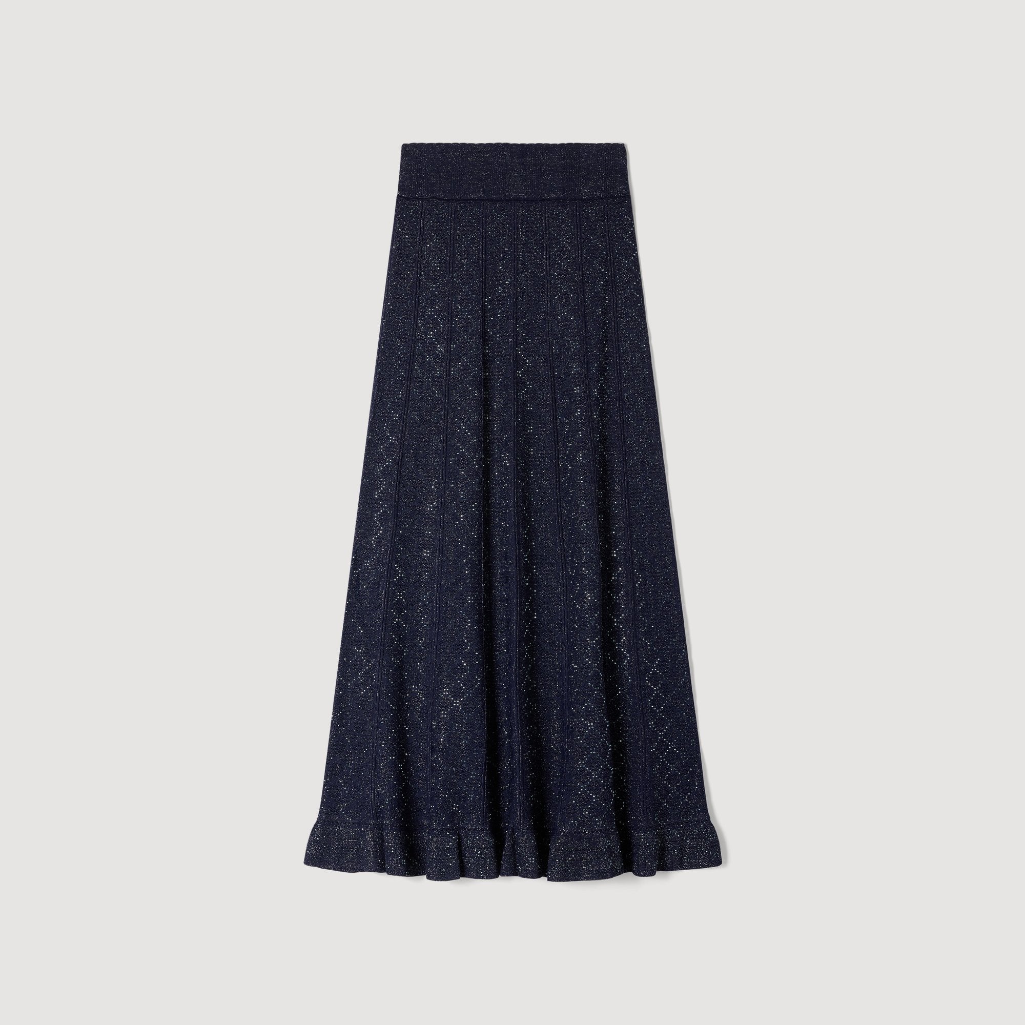 Leslie Rhinestone Knit Maxi Skirt Navy Blue