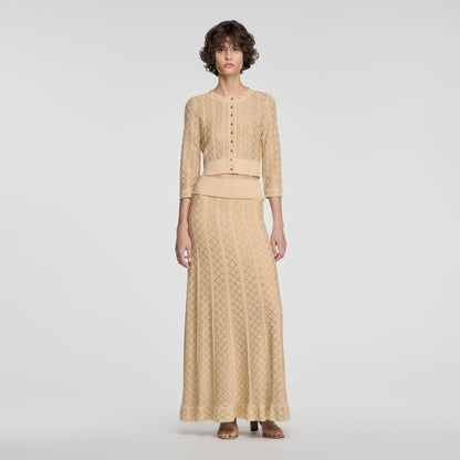Leslie Long rhinestone knit skirt Vanilla