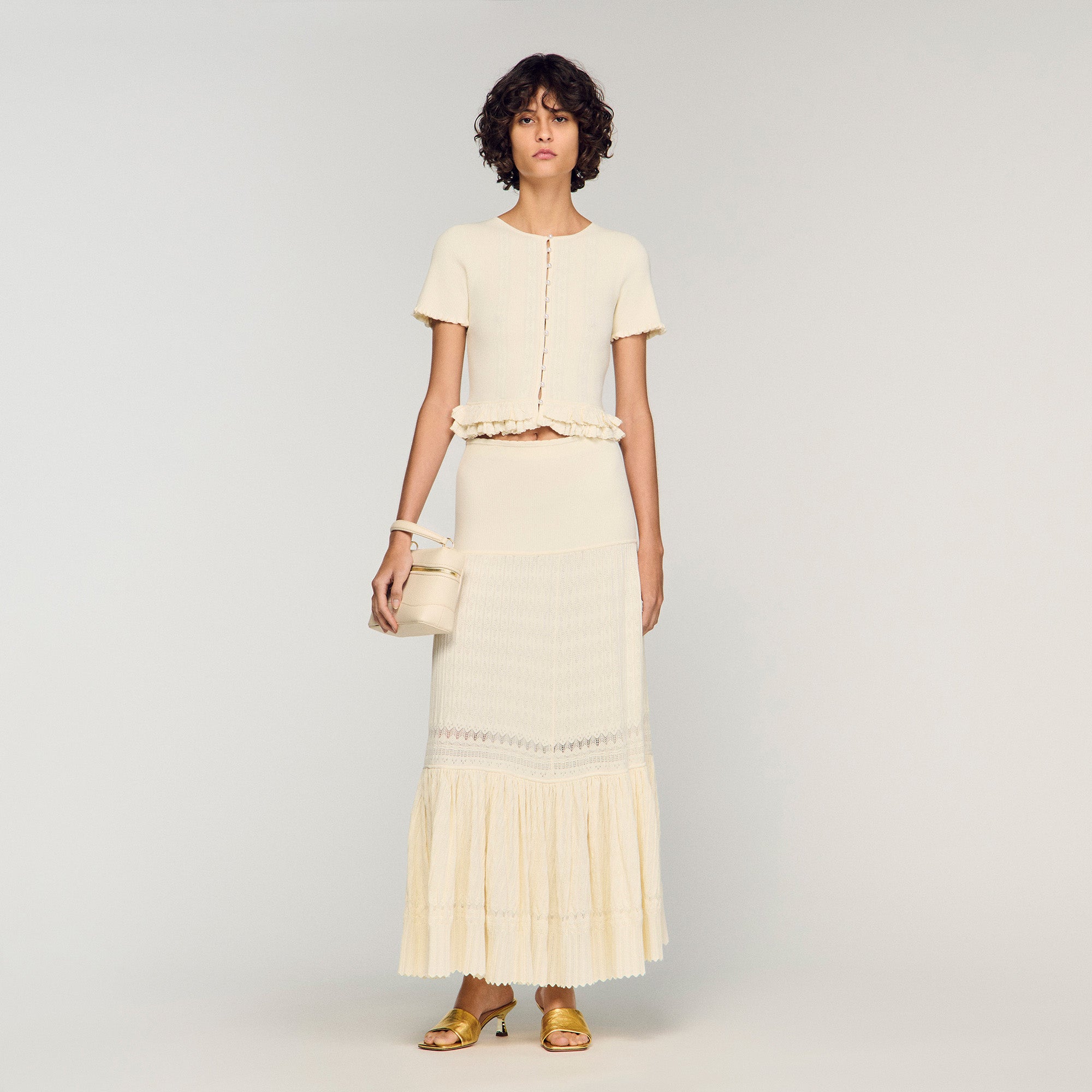 Aria Long Knit Skirt Ecru