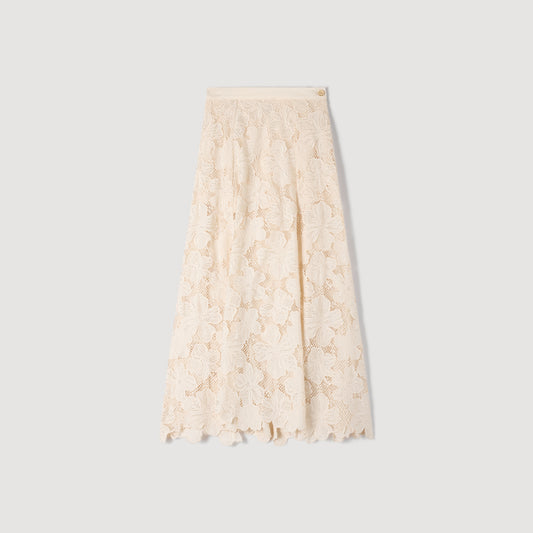 Amaya Long Guipure Skirt Ecru