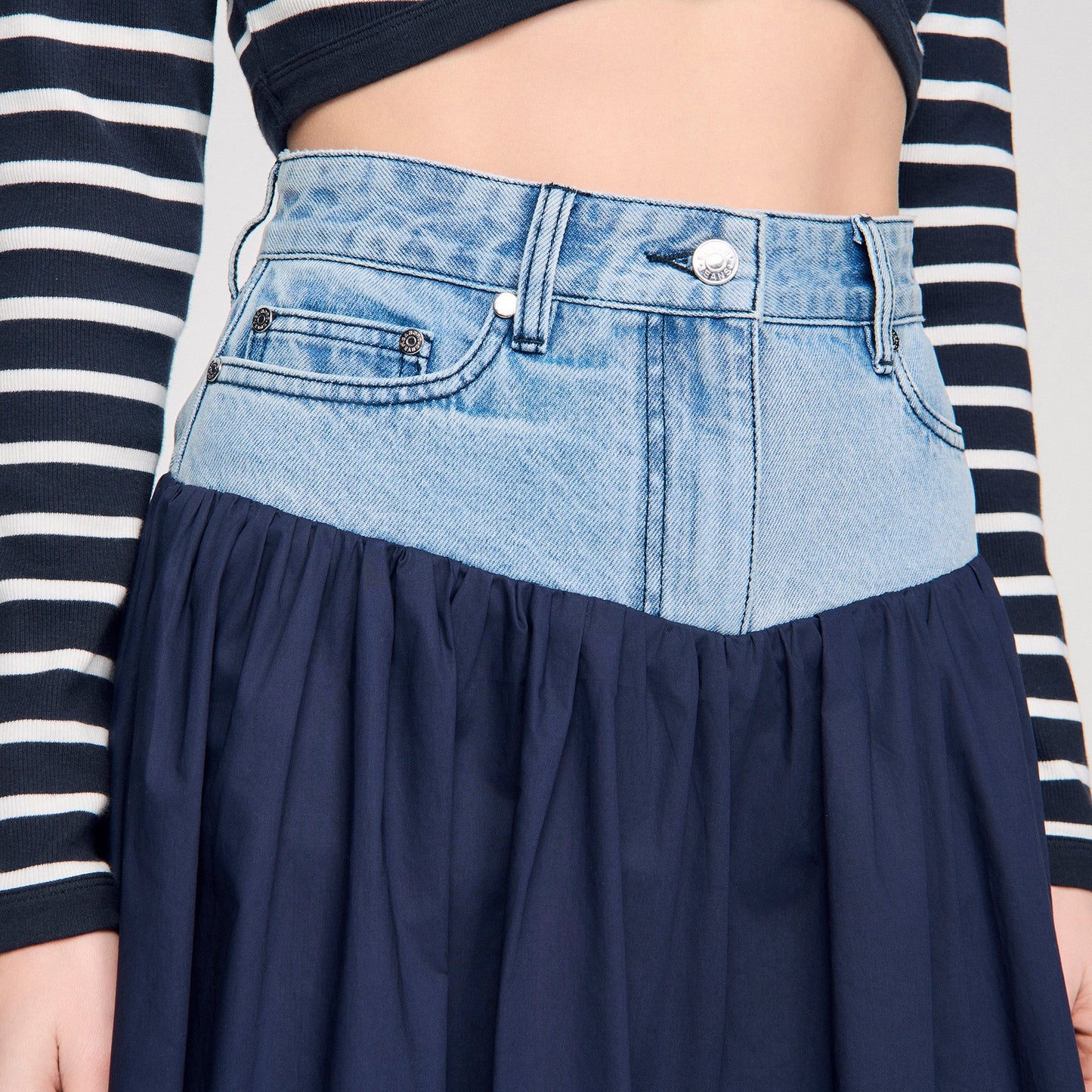 Sannie Mixed-Material Maxi Skirt NAVY BLUE