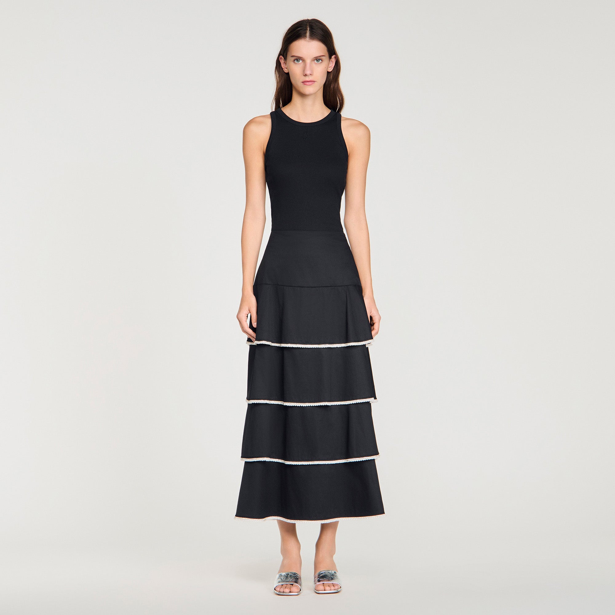Pulco Long Ruffled Rhinestone Skirt BLACK