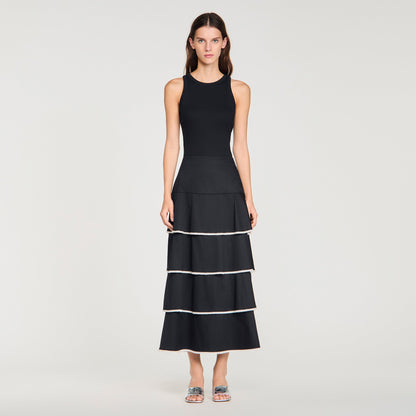 Pulco Long Ruffled Rhinestone Skirt BLACK