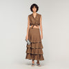 Telia Long Ruffled Rhinestone Skirt Brown