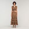 Telia Long Ruffled Rhinestone Skirt Brown