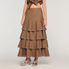 Telia Long Ruffled Rhinestone Skirt Brown