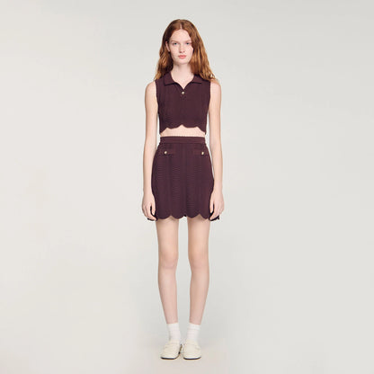 Davia Short Decorative Knit Skirt Brown