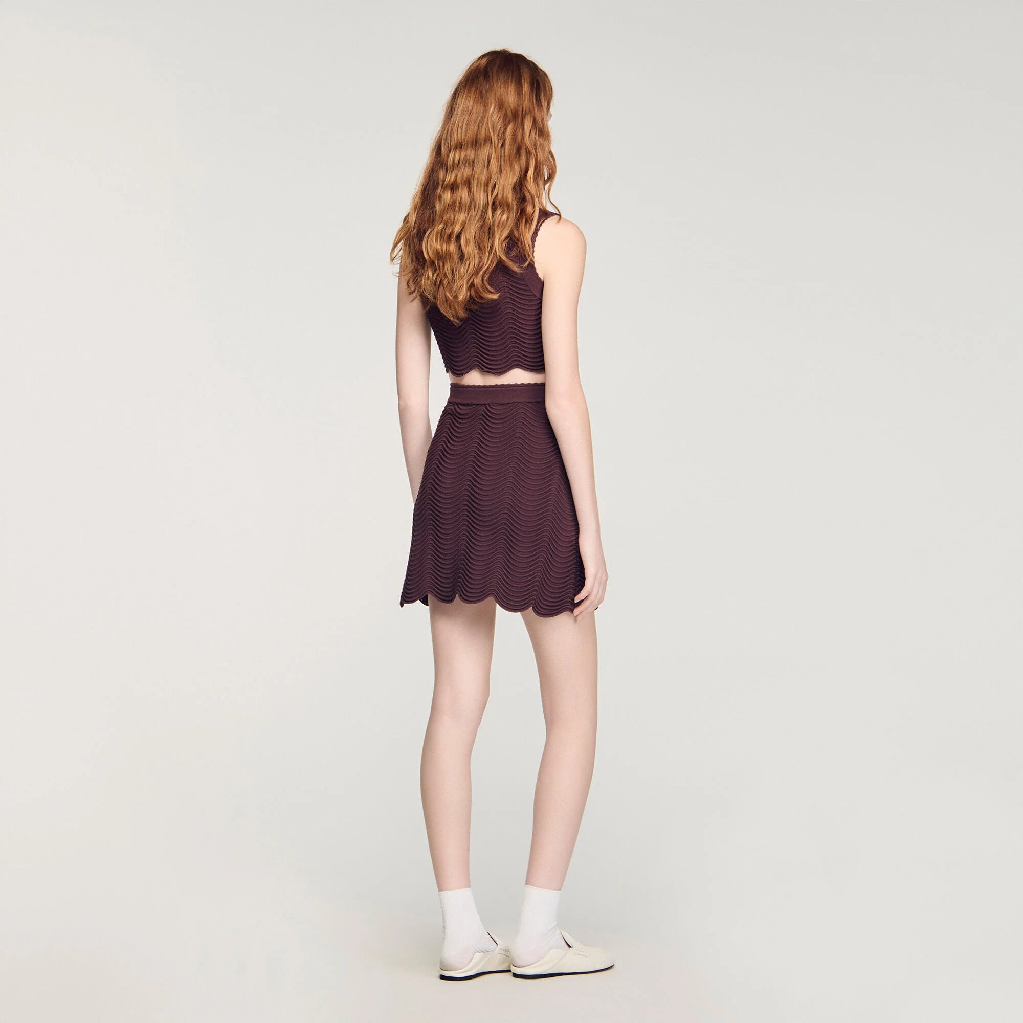 Davia Short Decorative Knit Skirt Brown