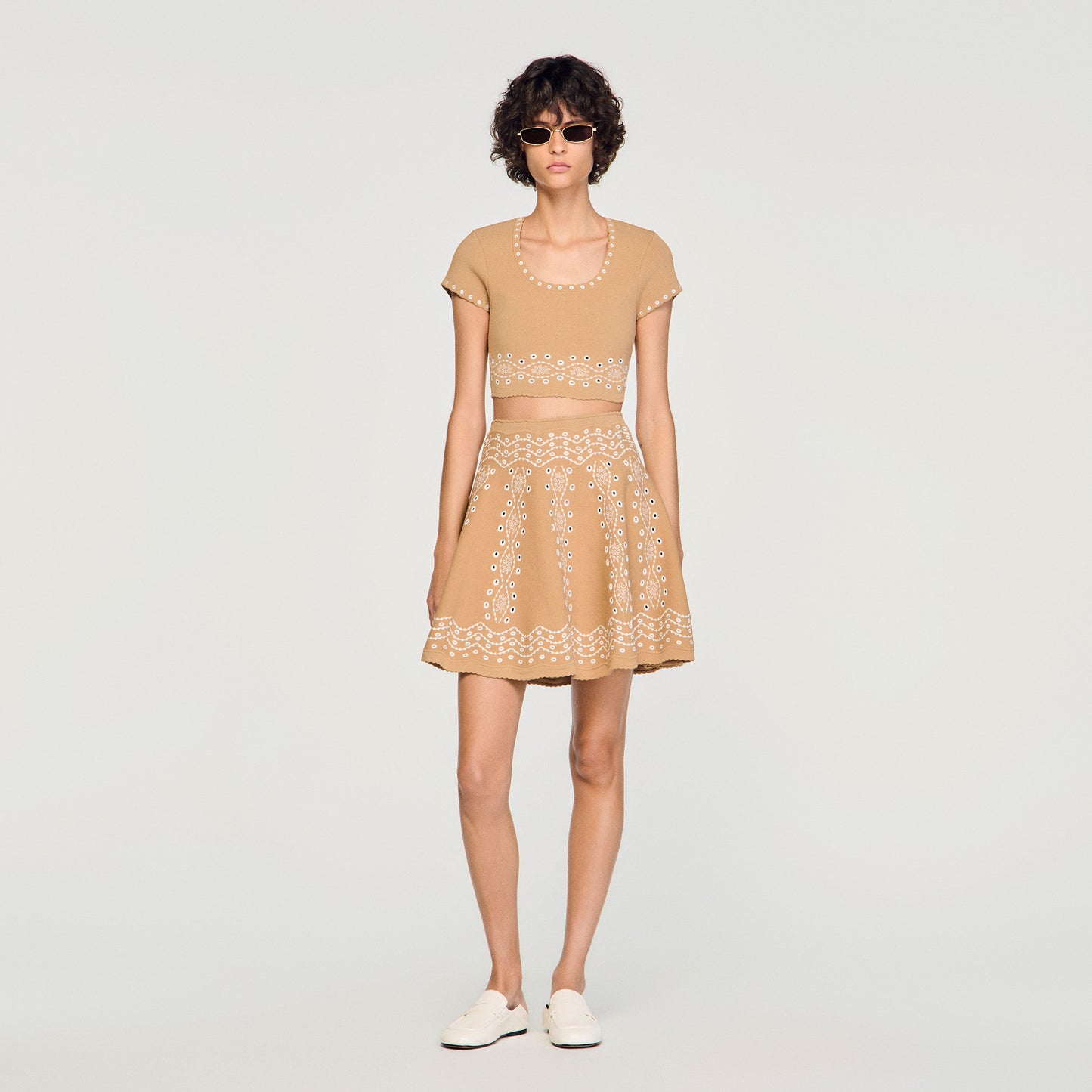 Amalfi Short Skirt With Scarf Embroidery Beige