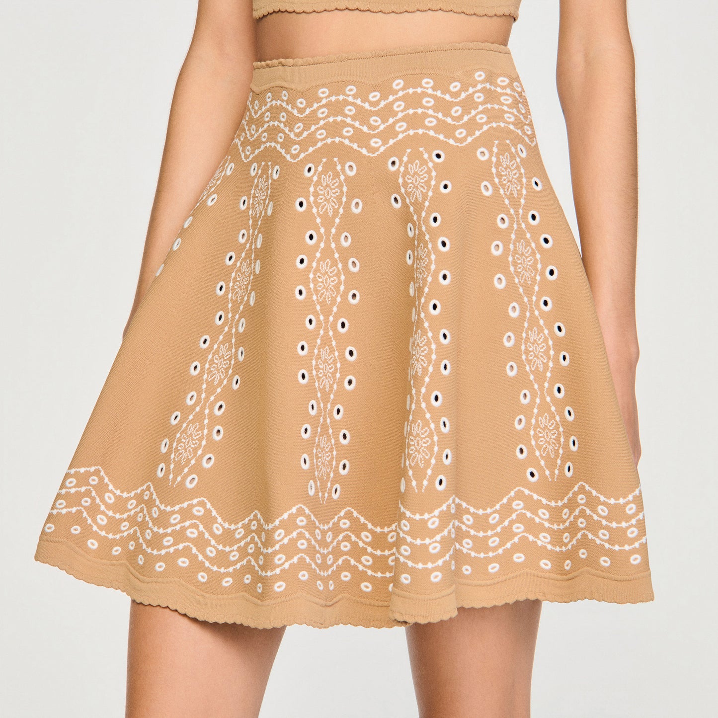 Amalfi Short Skirt With Scarf Embroidery Beige