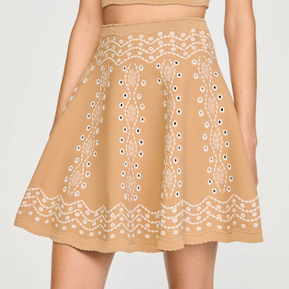 Amalfi Short Skirt With Scarf Embroidery Beige