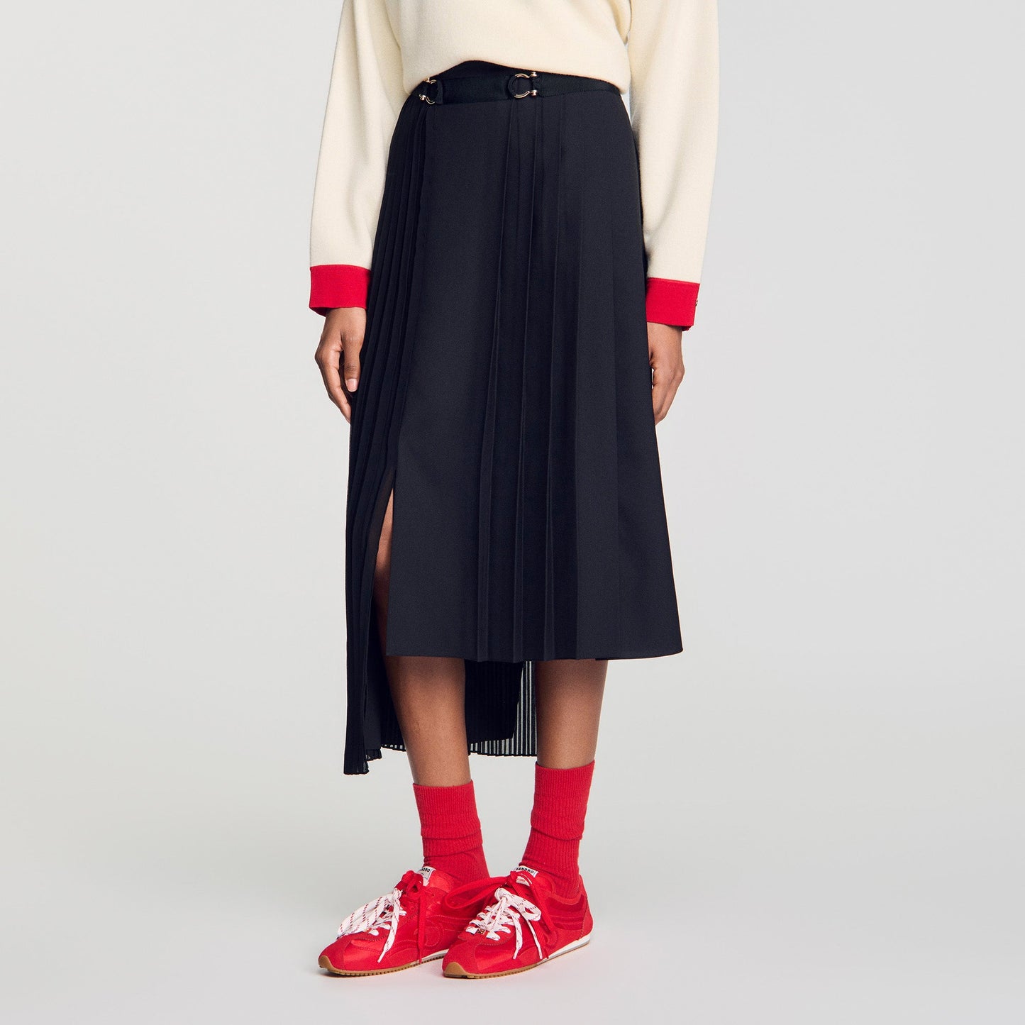 Cecilia Long asymmetrical pleated skirt Black