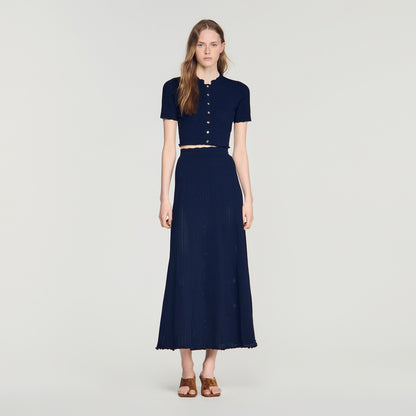 Hedda Pointelle knit maxi skirt Navy Blue