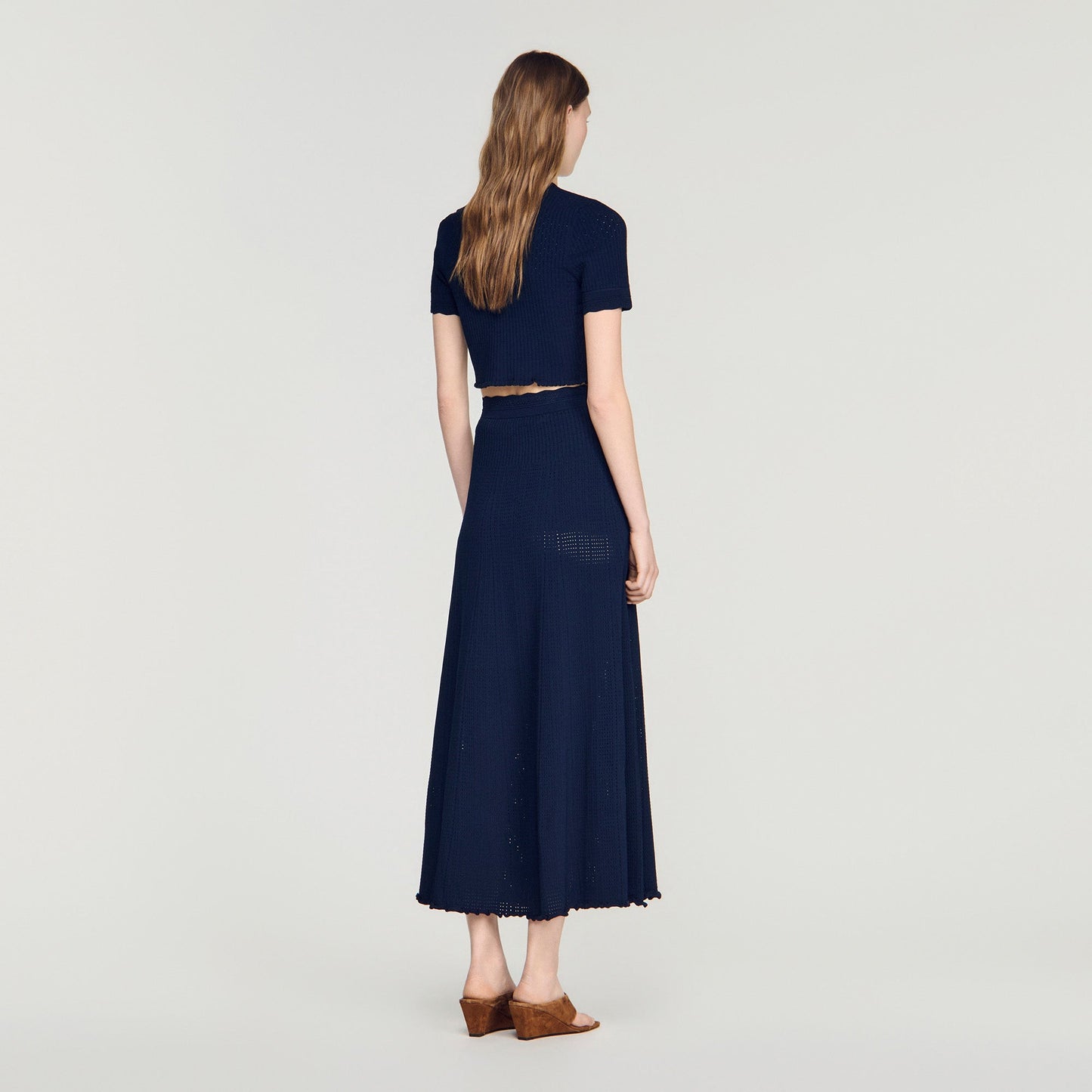 Hedda Pointelle knit maxi skirt Navy Blue