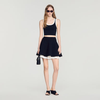 Maravilla Two-tone knit skirt Black
