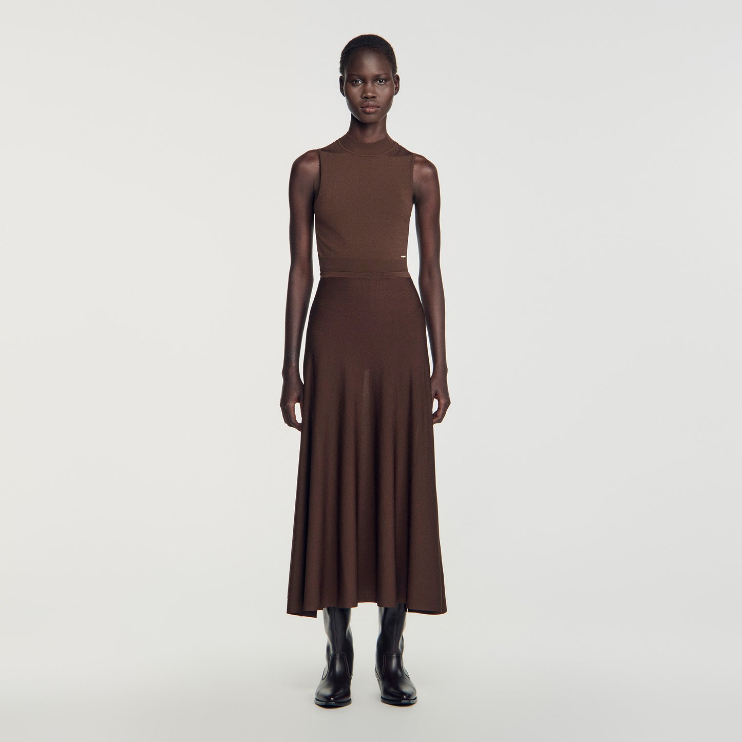 Giovanna Long sheer-effect skirt Brown