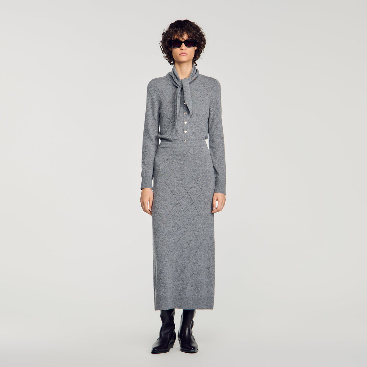 Coralyna Pointelle Knit Maxi Skirt Grey
