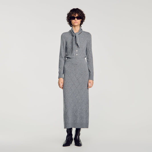 Coralyna Pointelle Knit Maxi Skirt Grey